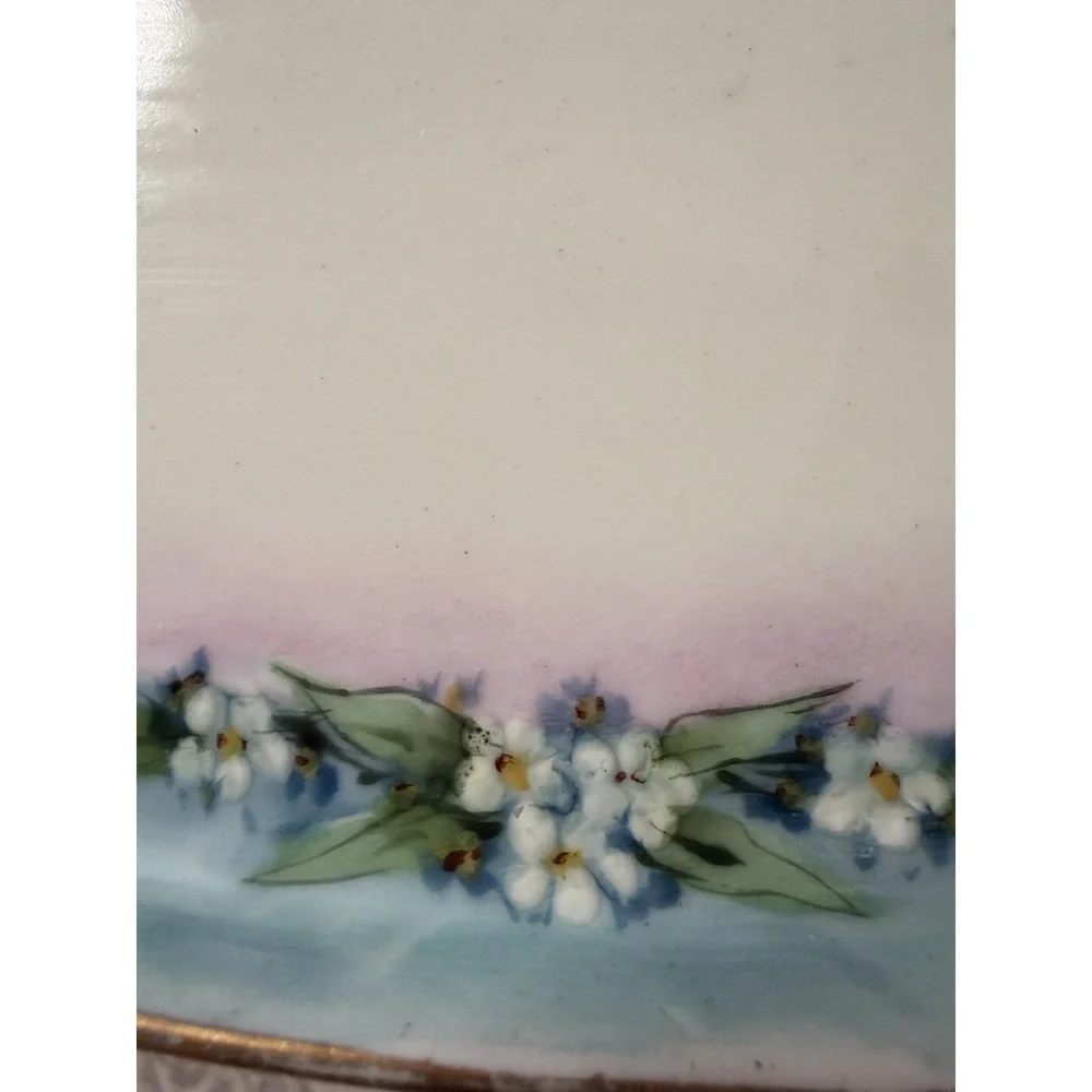 Antique O & E G Royal Austria Hand Painted Sugar Bowl with Lid & Boat Tray